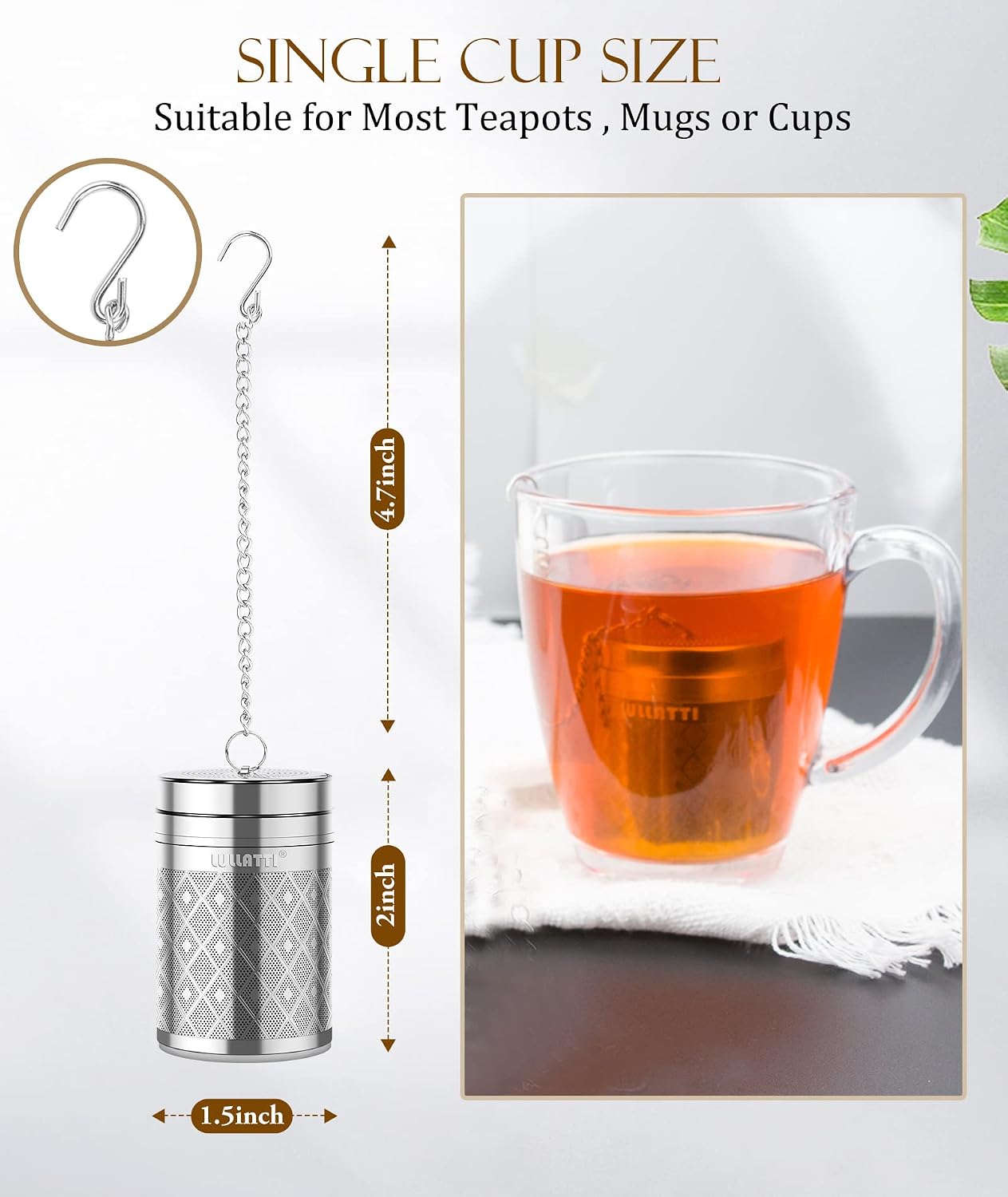 2 Pack 304 Steel Fine Mesh Tea Infusers for Loose Leaf Tea | Versatile for tea, spices & seasonings, fine mesh traps sediment, dishwasher-safe