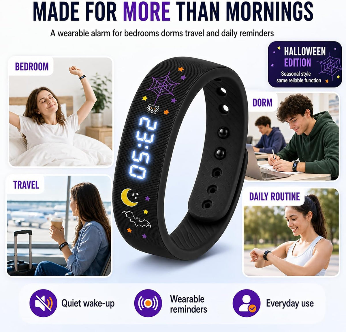 Vibrating Alarm Wristband Clock for Heavy Sleepers Wake Band Wrist Watch Silent Vibration Bracelet Loud Adults Strike Deaf People Despertar with that Won't Partner Extremely Deep