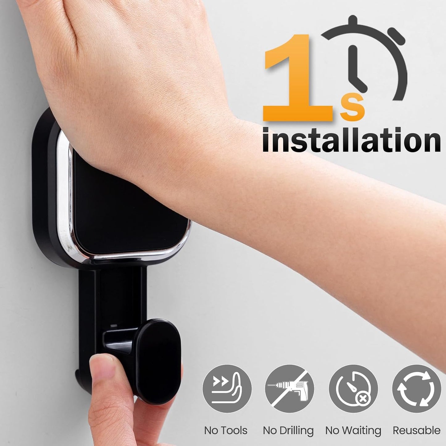 Razor Holder for Shower 2 Pack, Powerful Vacuum Suction Cup Hook for Towel, Loofah, Razor, Squeegee, Damage-Free Wall Shower Hook, Shaver Holder for Bathroom, Easy to Install and Reuse, Black