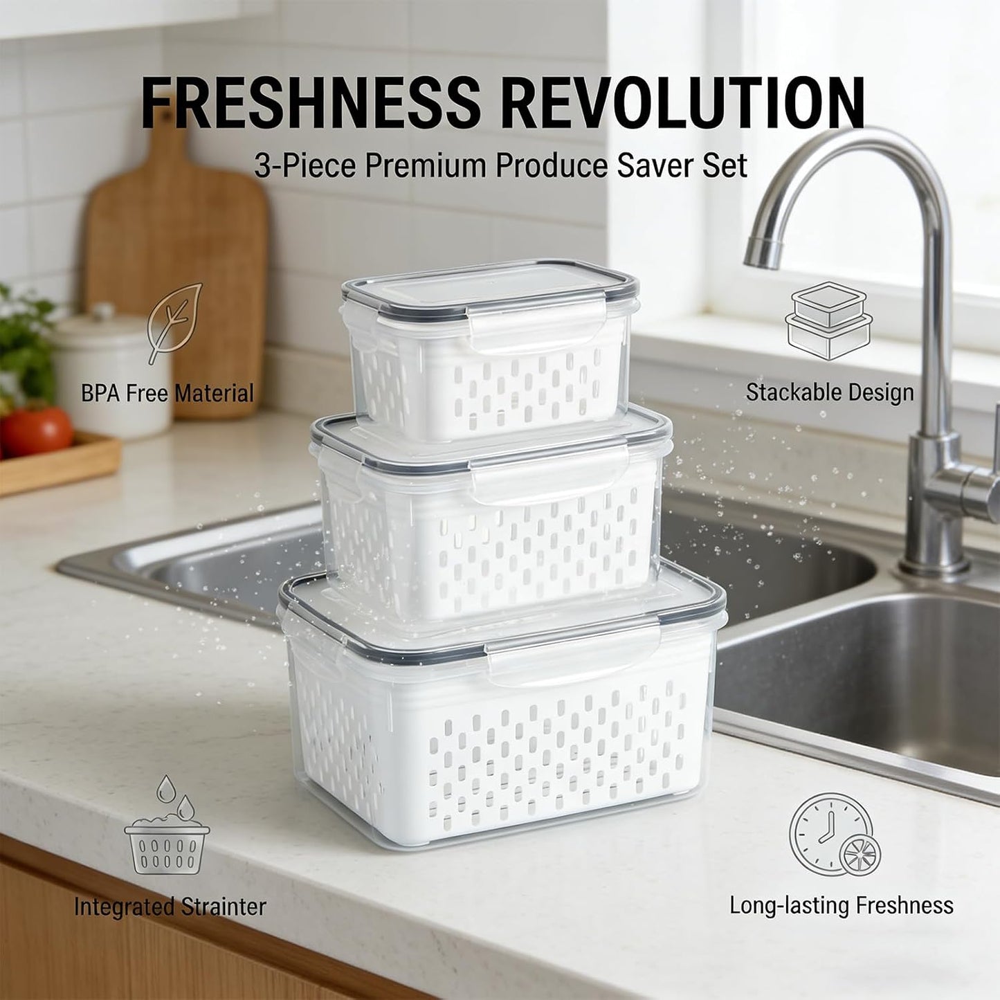 Food Storage Containers for Fridge with Removable Colander,Leakproof Food Storage Containers,Dishwasher Safe Produce Saver, Keep Berry Fruit Fresh Longer (850ml*1)
