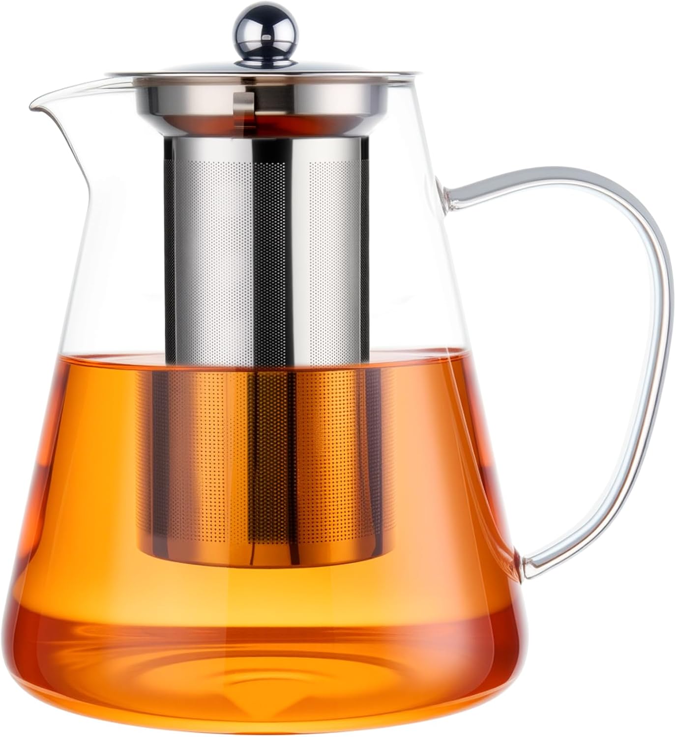 Baalaka Glass Teapot 18.6oz/550ml, Tea Pot with Removable Infusers for Loose Tea, Borosilicate Glass Tea Kettle Tea Maker Stovetop for Camping, Tea Infuser for Loose Leaf Tea Travel | Borosilicate glass tea kettle with infuser; steel strainer for loose