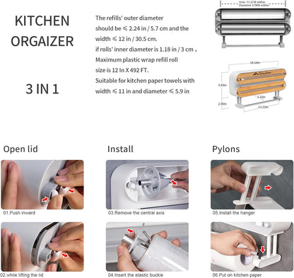 APSARAS USA 5 in 1 Bamboo Foil and Plastic Wrap Organizer for Kitchen Drawer, Ziplock Bag Organizer, Saran Wrap Dispenser with Cutter, Plastic Bag Organizer, Food Storage Bag Organization