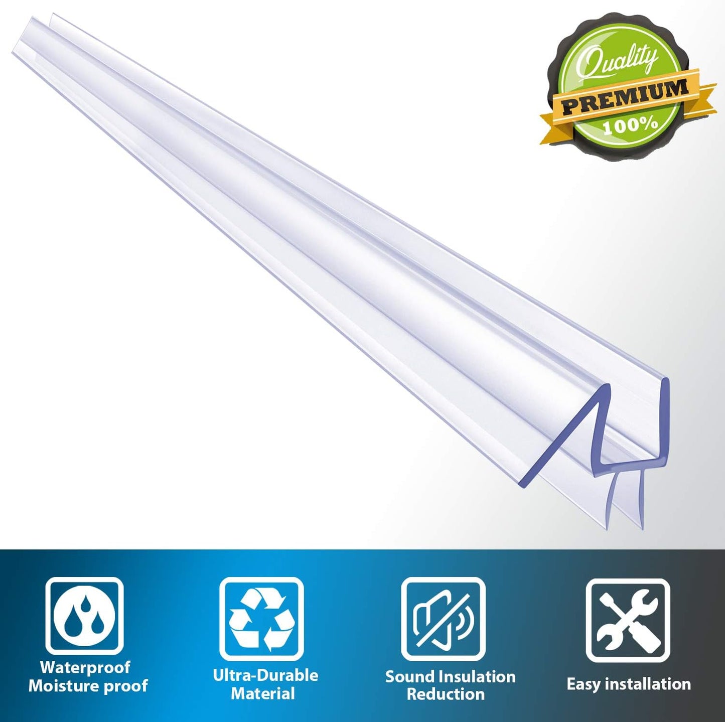 Butecare Premium Frameless Shower Door Bottom Seal Strip for Glass Doors - Shower Door Seal Sweep (1/4”x 39”, Clear Vinyl)