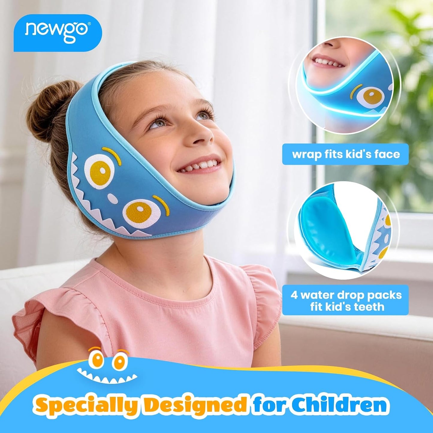NEWGO Kids Tonsil Recovery Ice Pack, 4 Reusable Gel Packs, Green | Kid-friendly Design for Wisdom Teeth, Post-tonsil, and Dental Recovery, Soothing Comfort