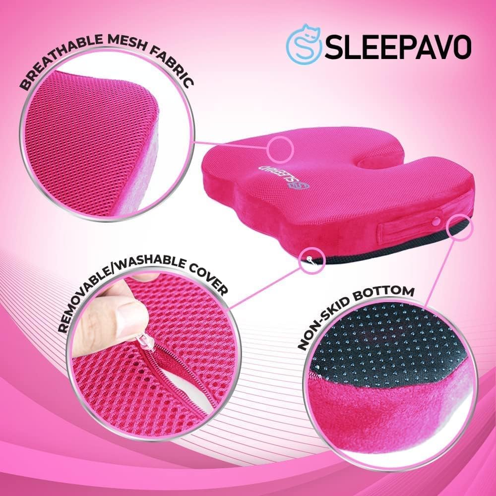 Sleepavo Office Chair Cushion, Seat Cushion for Tailbone Pain Relief Butt