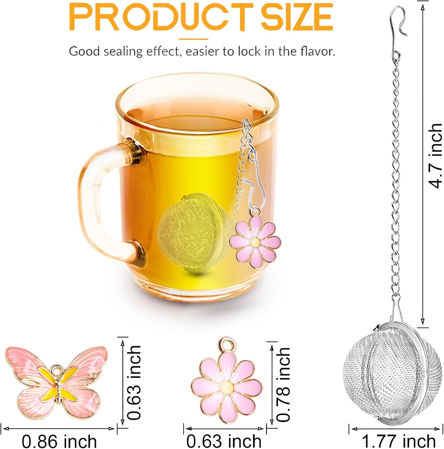 Stainless Steel Tea Infusers, Set of 2 TeaSanavie Tea Strainer Tea Ball with Honeybee & Flower Charms for Loose Leaf Tea