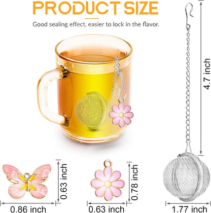 Stainless Steel Tea Infusers, Set of 2 TeaSanavie Tea Strainer Tea Ball with Honeybee & Flower Charms for Loose Leaf Tea
