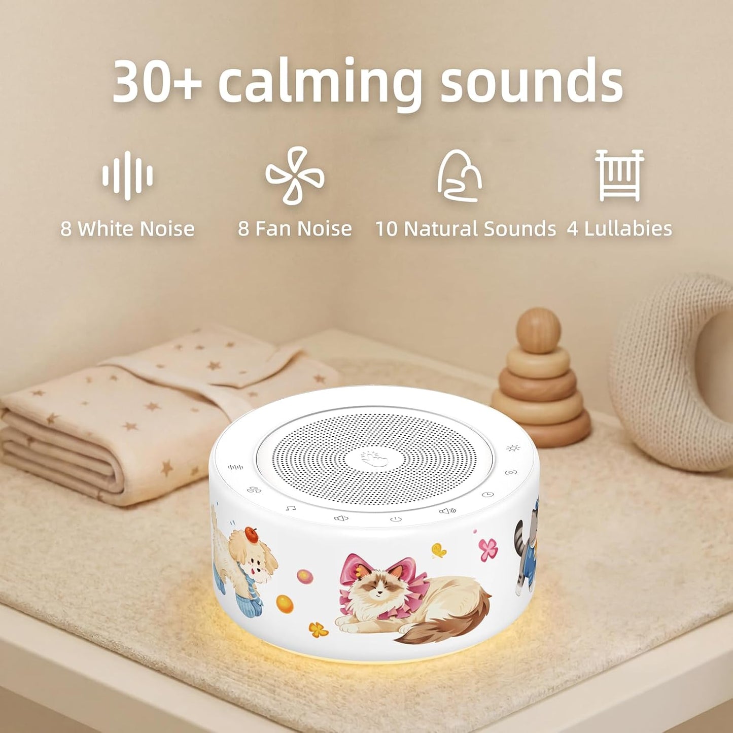 Kipcush White Noise Machine for Baby & Adults, 30 Soothing Sounds, Sleep Sound Machine with 8 Color Night Light, Memory Function, White Noise for Sleeping, Nursery, Office, Travel & Relaxation
