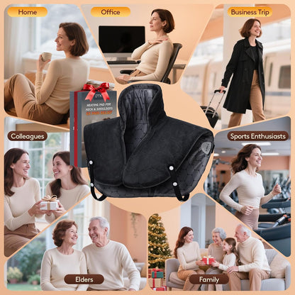Far Infrared Heating Pad for Neck and Shoulders and Back - 6X Deeper Pain Relief, Graphene 30s Fast Heat, 8 Heat Setting, 16 Timer, Automatic Memory, Weighted Heating Pads Gift for Women&Men (Grey)