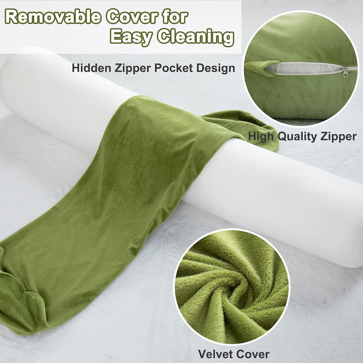 1 MIDDLE ONE Body Pillow for Adults, Bolster Pillow with Removable Velvet Cover, Long Round Cervical Roll Pillow, 35 x 7.87 Inches, Blue