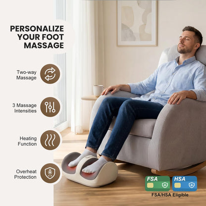 Nekteck Foot Massager with Heat & Foot Roller, Shiatsu Calf Leg Massager | for Circulation and Neuropathy Pain Relief for Feet Care Home Office Gadgets Relaxing Massage Tools Gifts for Women Men Dad