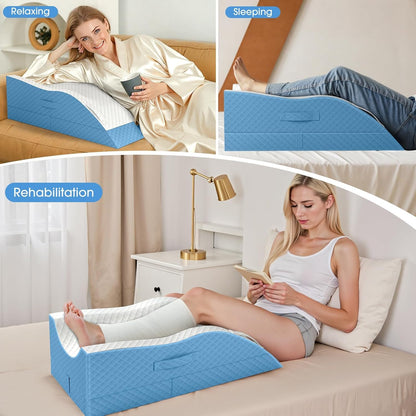 TranquilRelax Leg Elevation Pillows for After Surgery, Wedge Pillow, Grey | Memory Foam, All-around Knee & Ankle Support for Swelling, Height-adjustable, Nop-Slip Bottom, Washable Cover, Single-leg