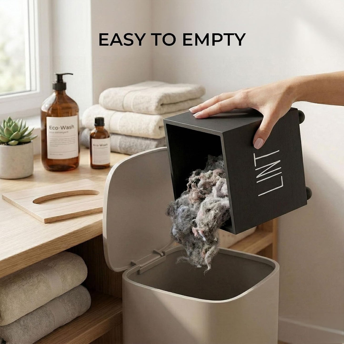 Lint Bin for Laundry Room, Farmhouse Lint Box, Wooden Lint Holder with Lid, Lint Container for Laundry Room Decor, Dryer Lint Trash Can for Laundry Accessory Organization