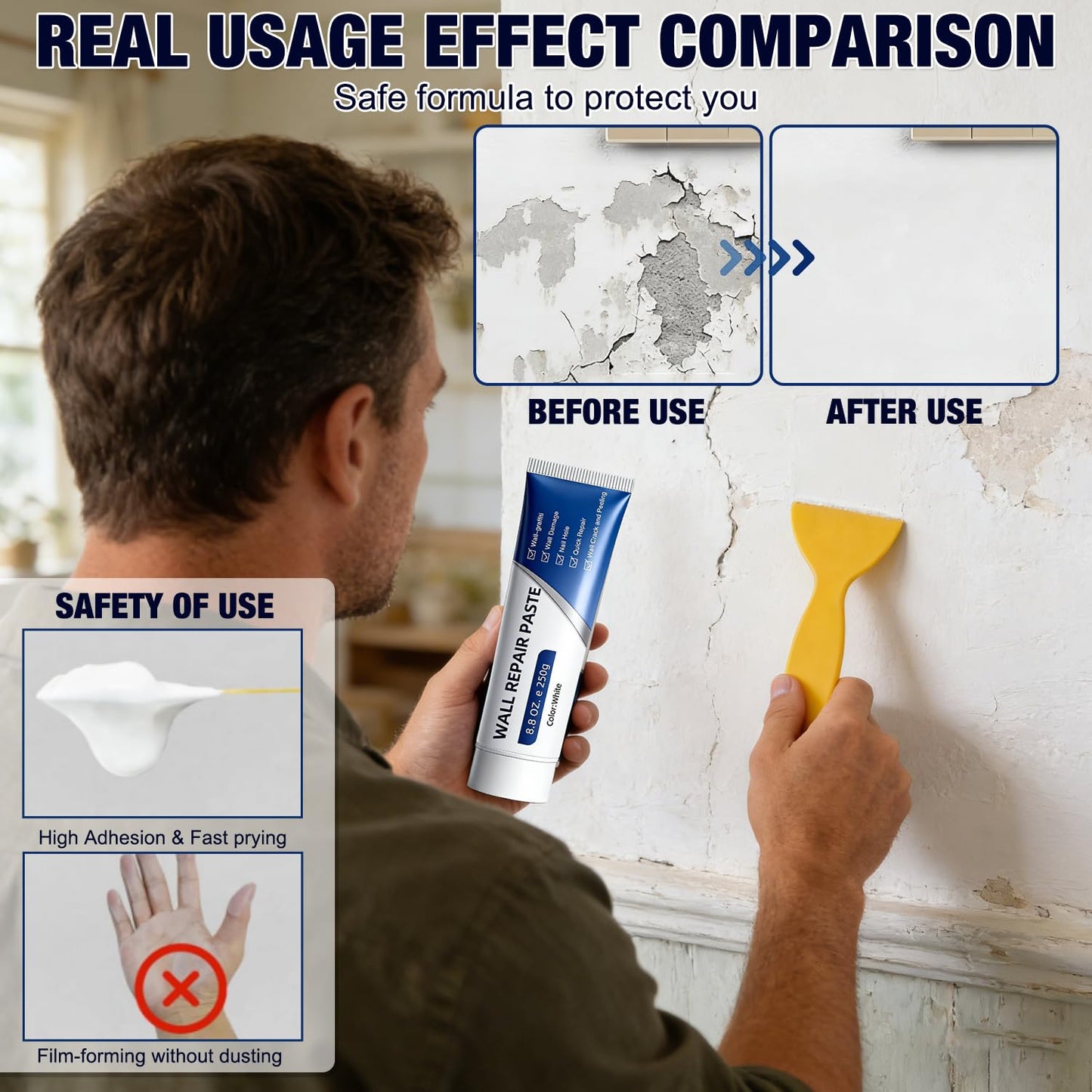 2PCS Drywall Repair Kit, Wall Mending Agent, Wall Patch Repair Kit with Scraper, Multi-Functional Drywall Patch Paste Repair Kit for DIY Home Fix