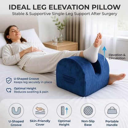 Leg Elevation Pillow for Knee Replacement Surgery Recovery with Handle | Firm Support Foam, Portable Wedge, Removable Cover, Lightweight, Anti-Slip, Breathable, Machine Washable Cover