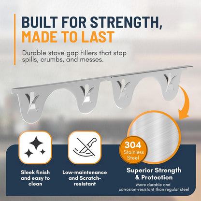 Linda’s Essentials Stainless Steel Stove Gap Covers (2 Pack) Adjustable Length 13.8" to 27.5" Stove Gap Covers Stainless Steel, Steel Adjustable Stove Gap Covers, Counter, Oven & Stove Gap Filler