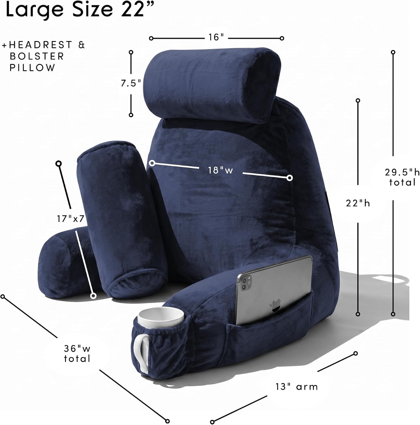 Nestl Reading Pillow with Shredded Memory Foam, Designed for Sitting Up in Bed and Couch, Back and Arms Adjustable Support for Adult & Teens Backrest Pillows for Reading, with Washable Cover Dark Grey