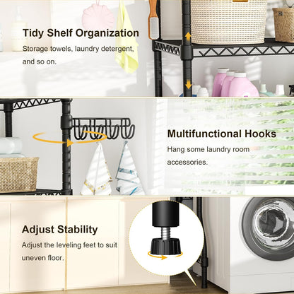 U8 Medium Laundry Room Storage Organizer, Over the Washer and Dryer Storage Shelves for Laundry Organization, 32.3”W x 17.3”D x 76.2”H, Suit Washing Machine Width within 29.9”, Hold 304 lb, Black