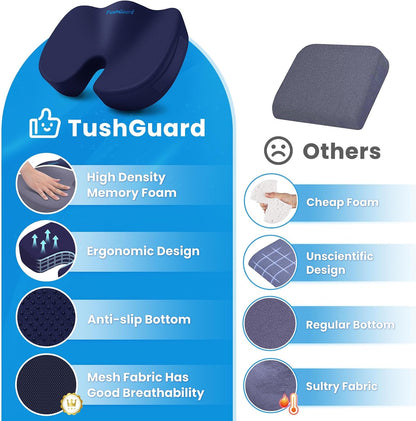 TushGuard Seat Cushion for Office Chair, Memory Foam Chair Cushion, Black