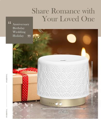 Essential Oil Diffuser - 280ml Ceramic Diffuser for Large Room & Commercial Use, 2.4MHz Aromatherapy Diffuser with Cool Mist Humidifier & Night Light, Ideal for Bedroom, Office, Yoga, Spa, Gifts