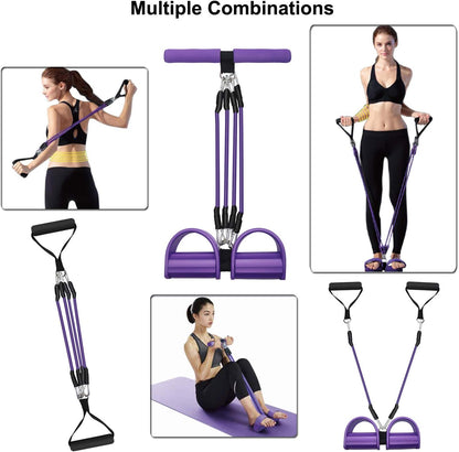 Pedal Resistance Band, 4-Tube Elastic Pull Rope, Sit-up Equipment, Yoga Strap Bodybuilding Expander, Exercise Bands, Fitness Equipment for Abdomen, Waist, Arm, Leg Stretching Slimming Training