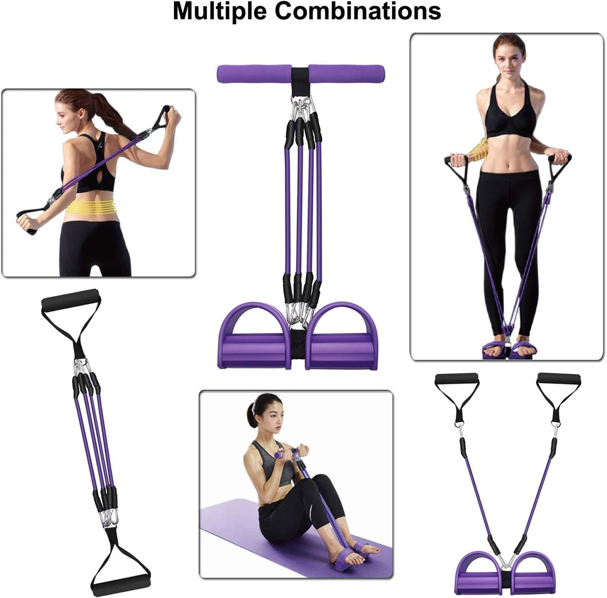 Pedal Resistance Band, 4-Tube Elastic Pull Rope, Sit-up Equipment, Yoga Strap Bodybuilding Expander, Exercise Bands, Fitness Equipment for Abdomen, Waist, Arm, Leg Stretching Slimming Training