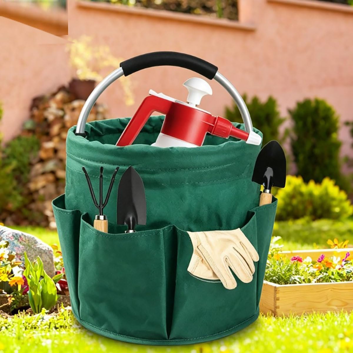 Cleaning Caddy with Handle,Cleaning Supplies 17L Foldable Storage Basket | Portable Multi Bucket Organiser Mop Bucket for Home Garden (Black)-11 x 11inches