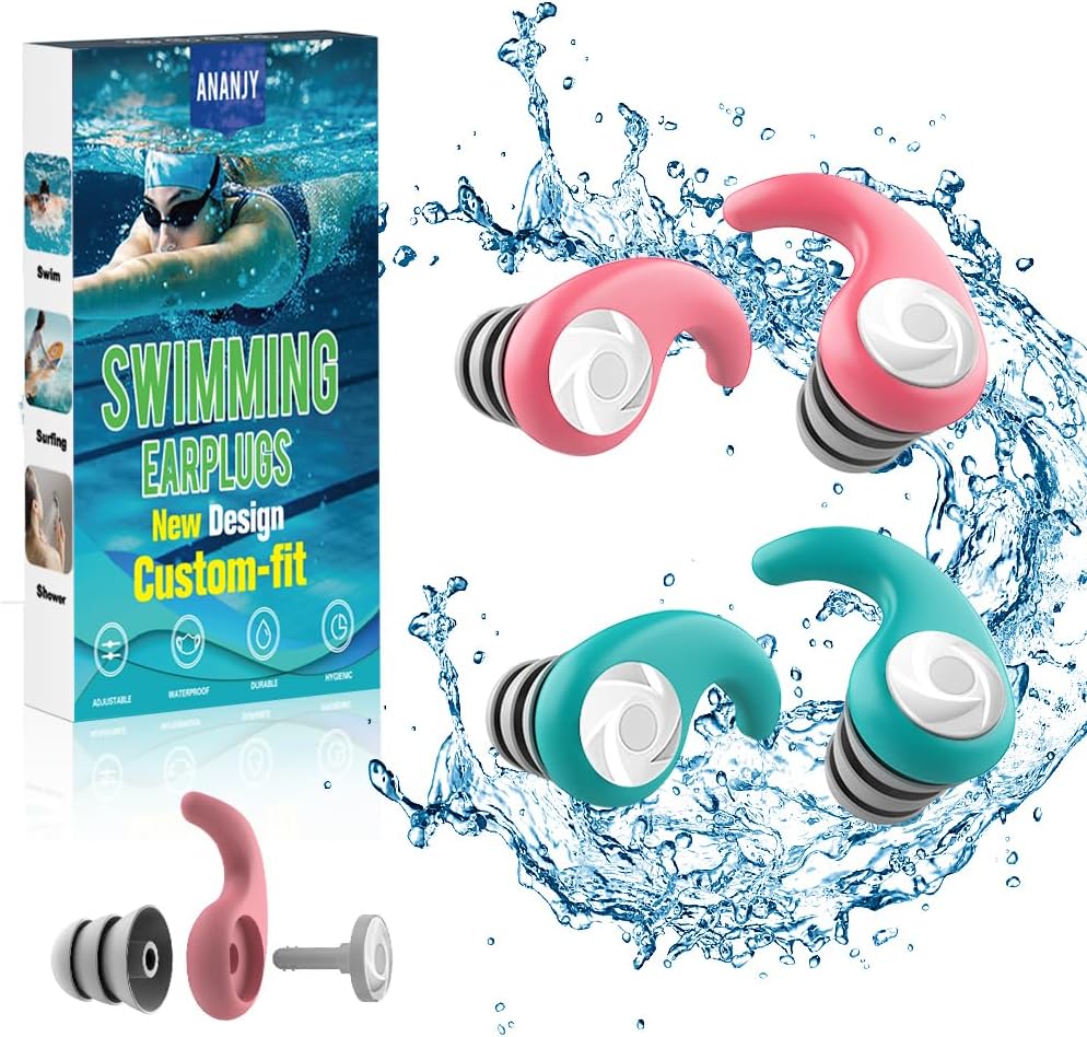 Waterproof Swimming Ear Plugs for Adults Kids, 3 Pairs Soft Silicone