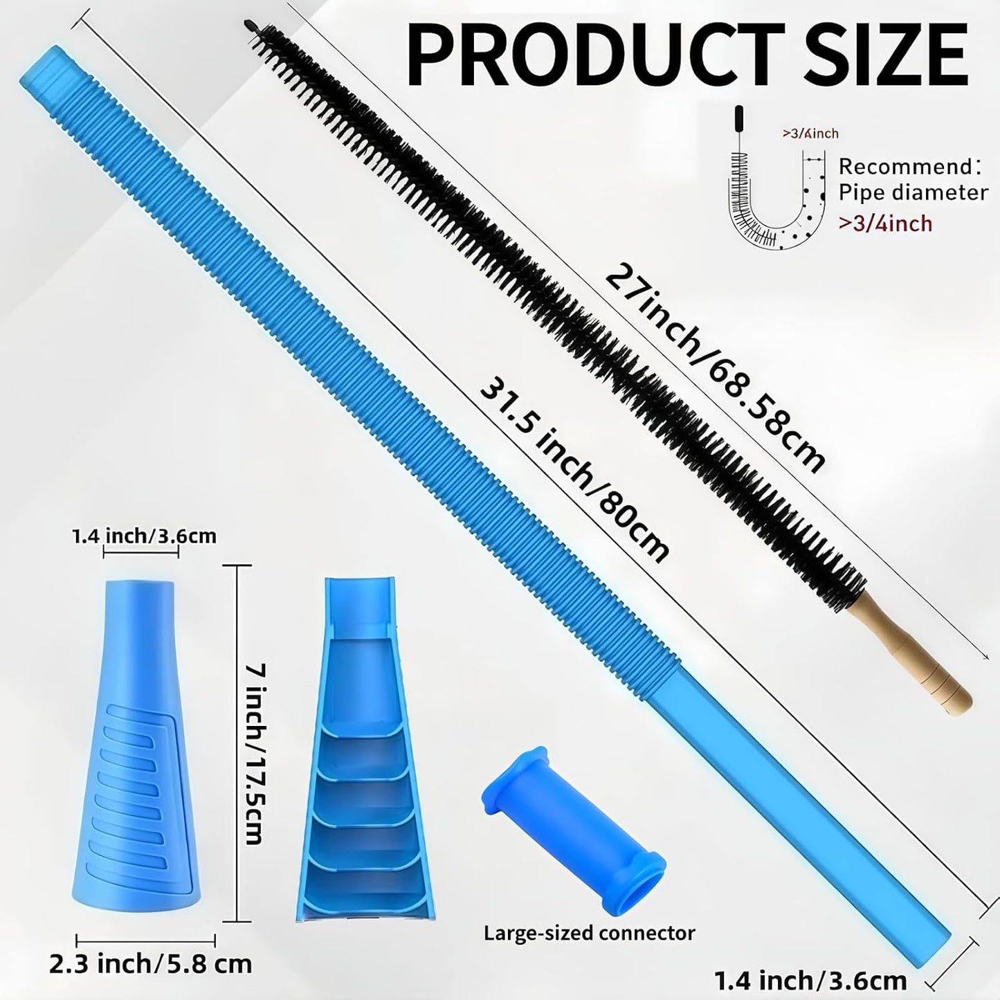 Dryer Vent Cleaner Kit - Universal Vacuum Hose Attachment & Lint Brush, Effectively Clean Clogged Dryer Ducts, Fit Most Vacuums for Dryer, Refrigerator Coils & Behind Appliances (Blue)