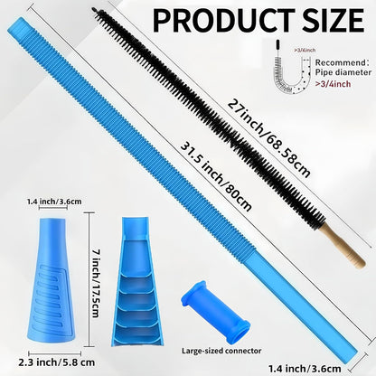 Dryer Vent Cleaner Kit - Universal Vacuum Hose Attachment & Lint Brush, Effectively Clean Clogged Dryer Ducts, Fit Most Vacuums for Dryer, Refrigerator Coils & Behind Appliances (Blue)
