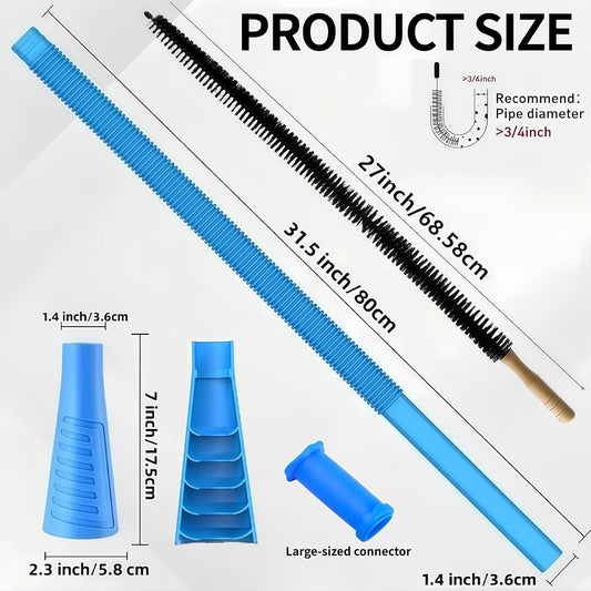 Dryer Vent Cleaner Kit - Universal Vacuum Hose Attachment & Lint Brush, Effectively Clean Clogged Dryer Ducts, Fit Most Vacuums for Dryer, Refrigerator Coils & Behind Appliances (Blue)