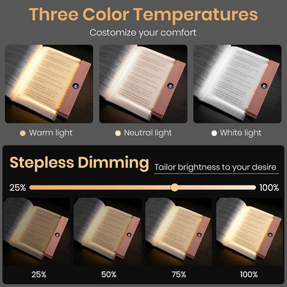LED Book Light, 3 Color Temps & Stepless Dimming, Night Reading with Timer | 2-In-1 Rechargeable Clear LED Flat Reading Light and Night Light. Perfect for Night Reading and Bookish Gifts(Black)