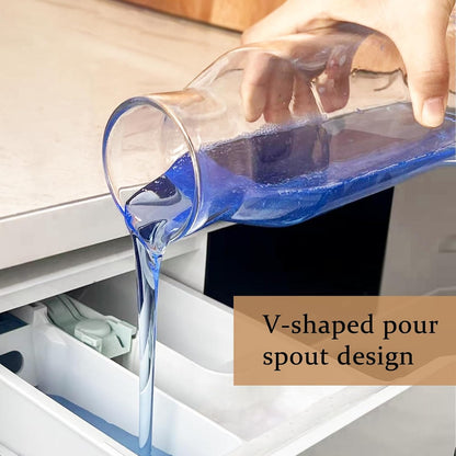 Glass Laundry Storage Containers with Acacia Lids and Scoops, Laundry Jars | 2 Pack Laundry Detergent Canisters for Powder, Laundry Pod Holder & Beads Organizer with Labels for Laundry Room Organization