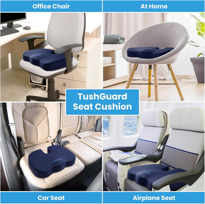 TushGuard Seat Cushion for Office Chair, Memory Foam Chair Cushion, Black | Office Chair Cushion for Car, Airplane - Chair Pad, Butt Pillow for Long Sitting Sciatica, Hip, Coccyx,Tailbone Pain Relief