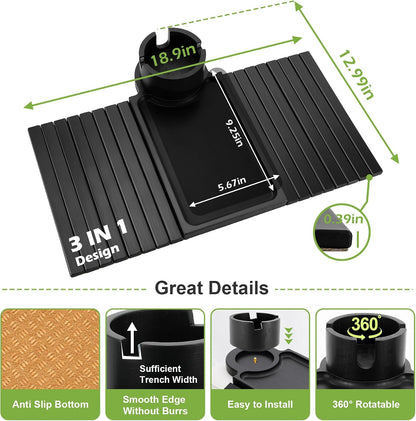 Couch Cup Holder - 3 in 1 Sofa Arm Tray with 360° Rotating Cup Holder & Phone Stand,Arm Chair Rest Table Fits Various of Large Width Couches Armrest,Anti-Slip Foldable Couch Tray for Drinks