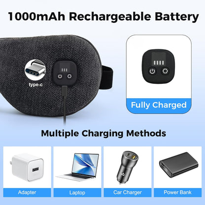 Heated Eye Mask for Dry Eyes, Cordless Warm Eye Compress, 4 Heat Levels, 4-Level Timing, 1000mAh Rechargeable, Blepharitis, Styes, Washable Cover, Travel, Gifts for Family(Black)
