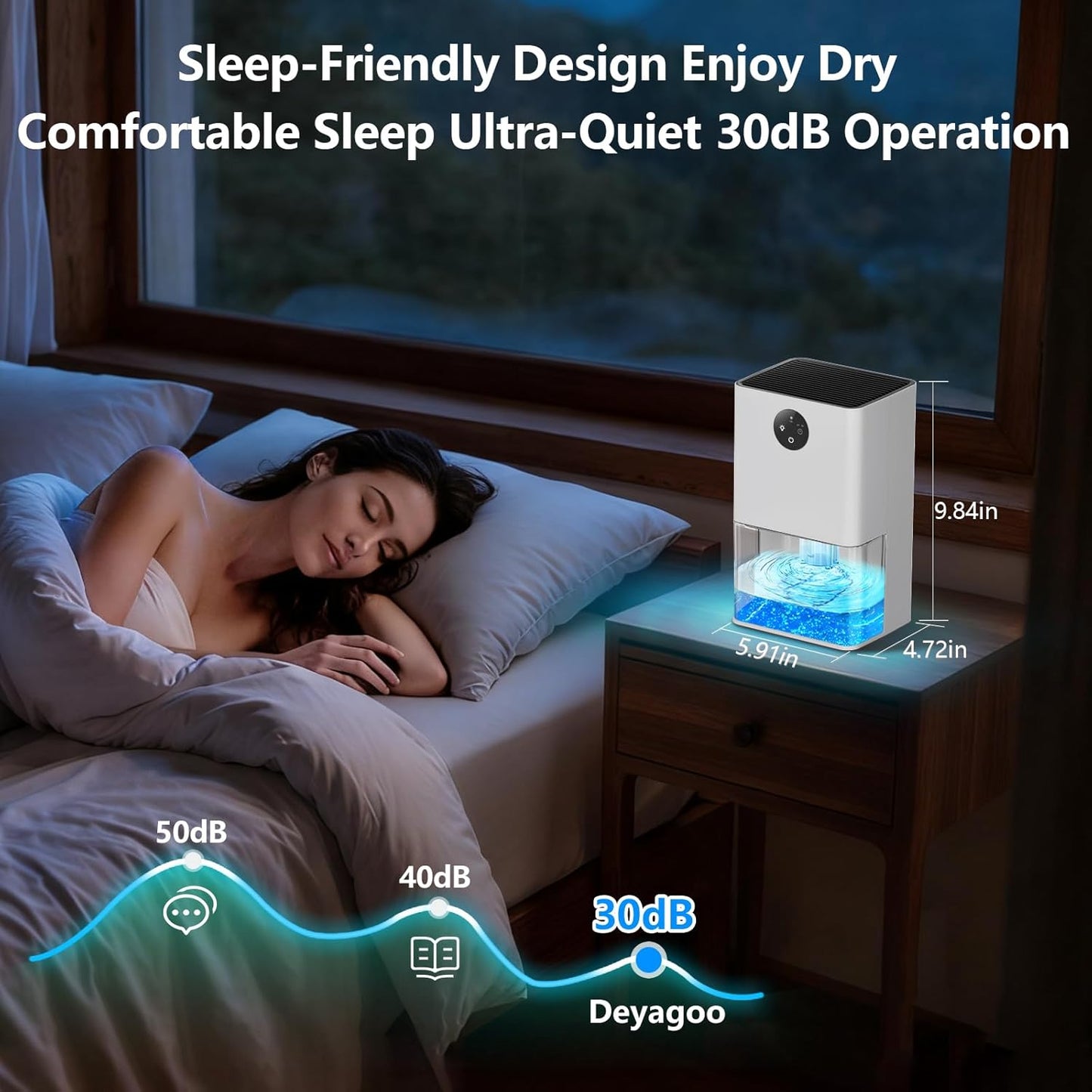 Deyagoo 50OZ Dehumidifier, Small Dehumidifier for Bedroom Closet 300 Sq. Ft | Quiet Operation, Portable, Auto Shut Off, 7 Color, Energy Saving