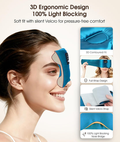 MUSICOZY 3D Mulberry Silk Sleep Mask Bluetooth 5.4 Headphones Full Coverage | Luxury Silk Eye Mask with Blackout Design Ultra Thin Speakers, Side Sleeper Comfort for Travel Relaxation Gifts for Men Women