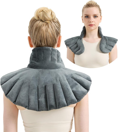 Microwave Heating Pad for Neck and Shoulders, Natural Fillings, Weighted Microwavable Heated Neck Wrap Warmer, Hot and Cold Compress for Relaxation and Soothing, Lavender Scented