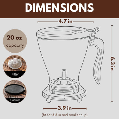 Smart Tea Maker - Loose Leaf Bottom Dispensing Infuser (Black) | 19oz BPA-free plastic brewer for tea & coffee. Dishwasher safe & easy to clean. Comes with extra filter and coaster