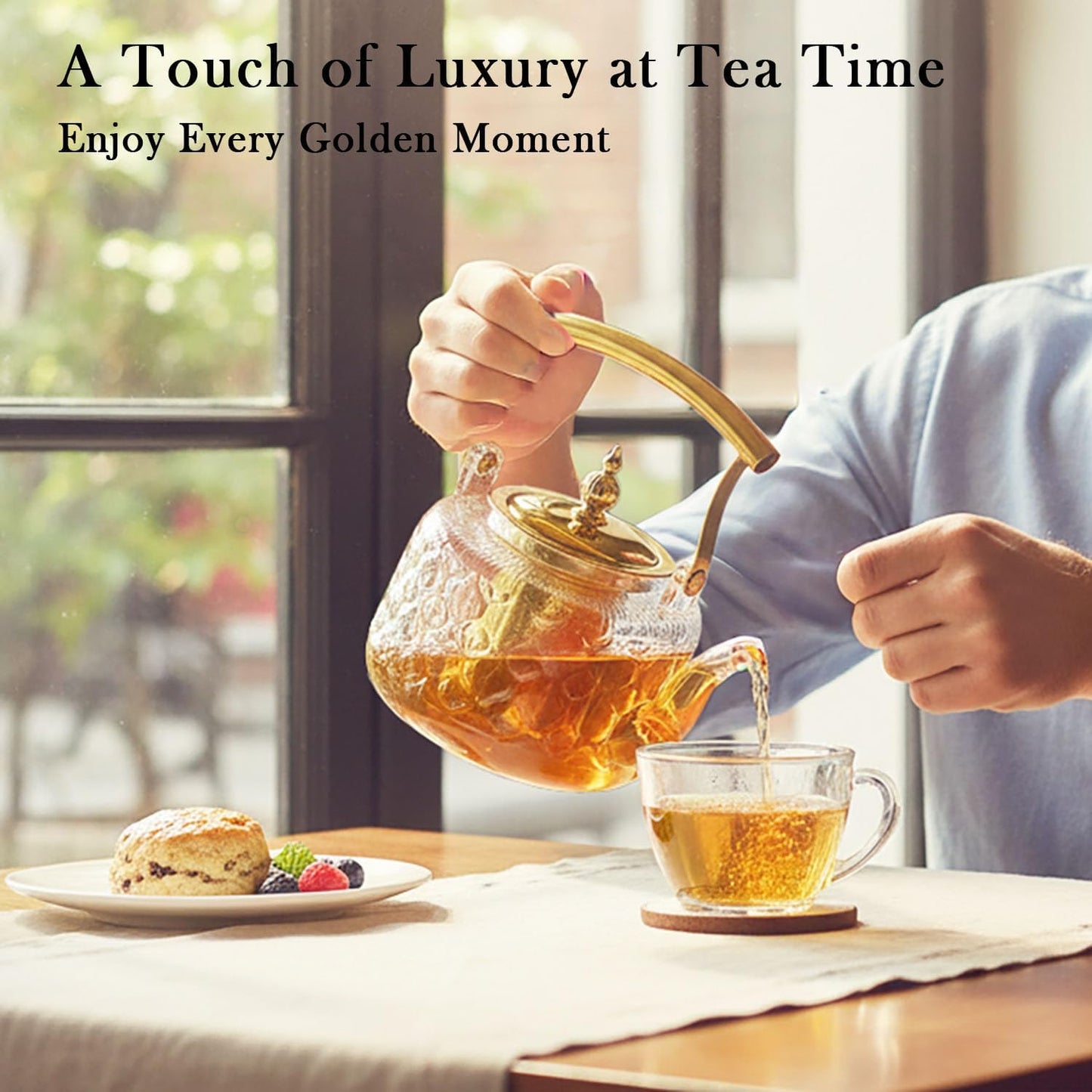 High Borosilicate Glass Teapot, 36 oz Thickened Heatproof Glass Teapot with Removable Stainless Steel Infuser and Lid, Stovetop Safe Tea Kettle, Hand Crafted Kettle, for Women and Adult