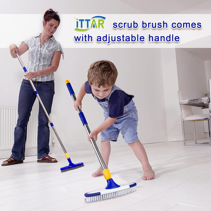Grout & Scrub Brush Combo, Floor Scrubber with Long Handle, Multi-Purpose Stiff Bristles Cleaning Brush Set for Tile, Grout, Deck, Kitchen, Shower Floor (2 Pcs)
