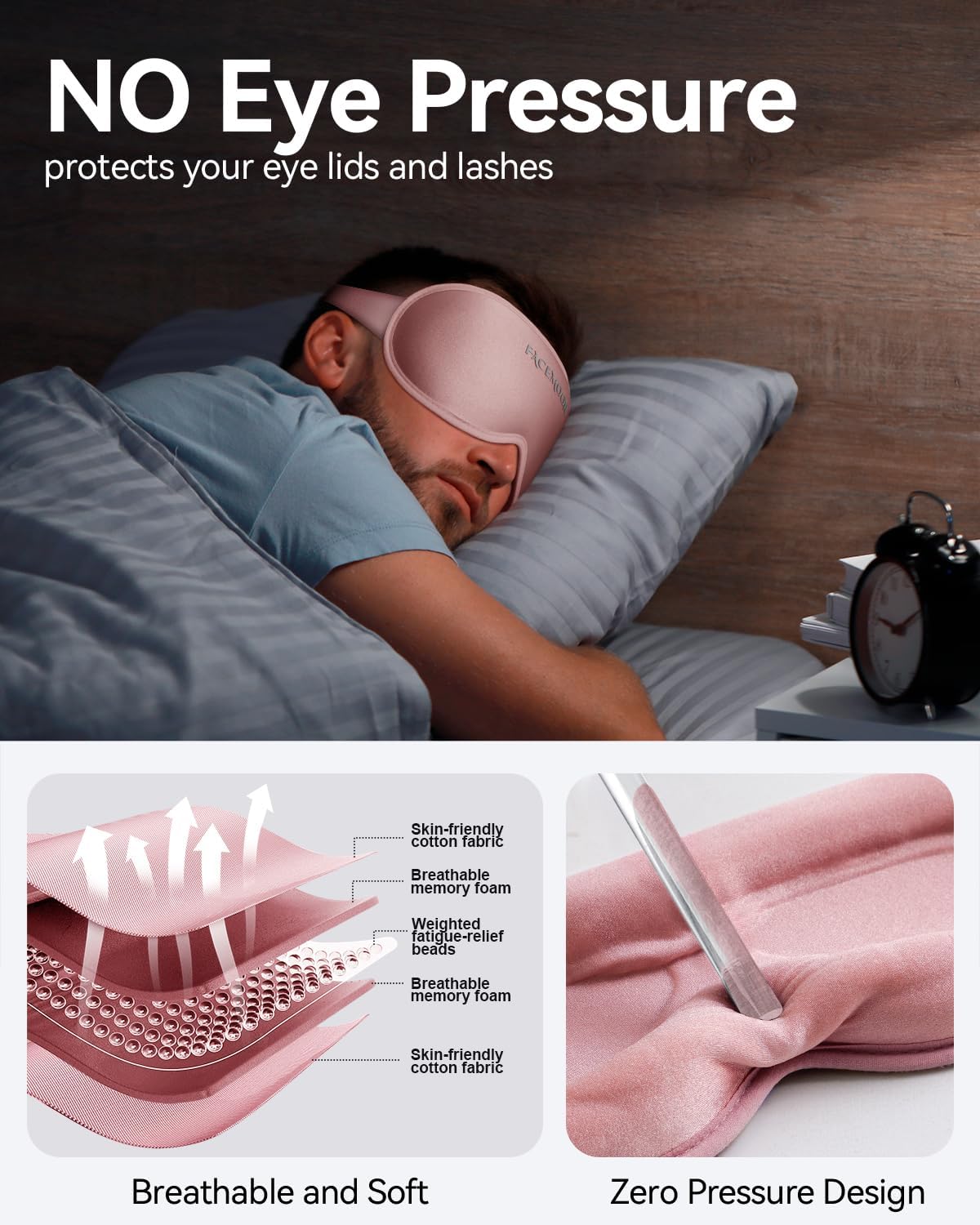 Blackout Weighted Eye Mask for Sleeping, 3D Contoured Sleep Mask for Men | Gentle-Pressure, Deep Cups, Zero Eye Pressure, Airplane Travel & Night Shift Essentials, Breathable Blindfold, Black