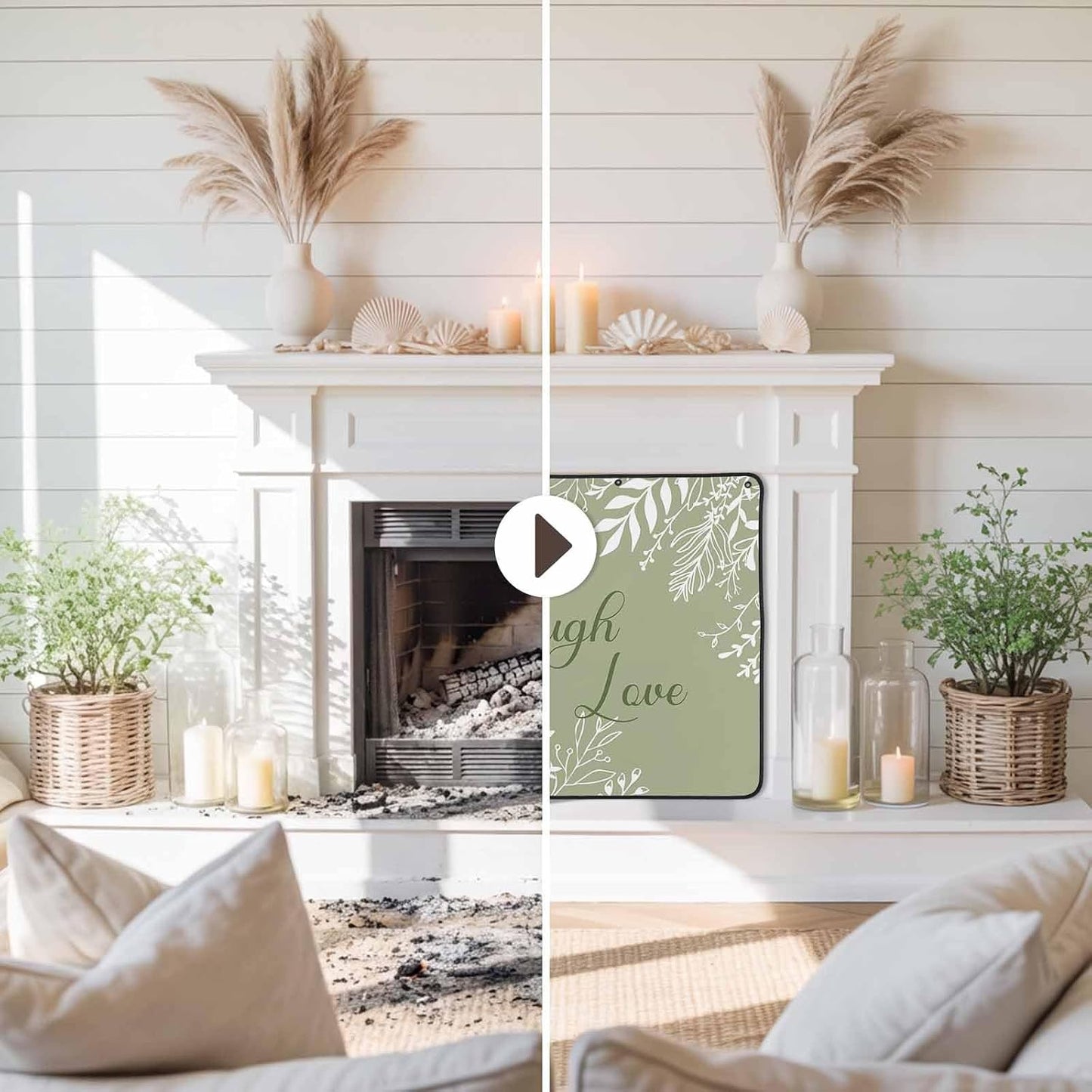 Magnetic Fireplace Cover Brown Rustic Wood Grain Fireplace Screen Decorative Leaves Laugh Love Insulation Fireplace Blocker Blanket Save Energy Fireplace Draft Stopper Covers for Living Room 36x30