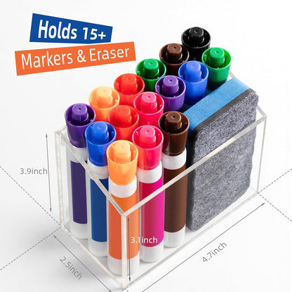 Magnetic Pen Holder, Acrylic Dry Erase Marker Holder | Magnetic Pen Holder for Refrigerator, Whiteboard, Pens, Pencils, Non-slip Acrylic Magnetic Marker Holder, Transparent, 1 Pack