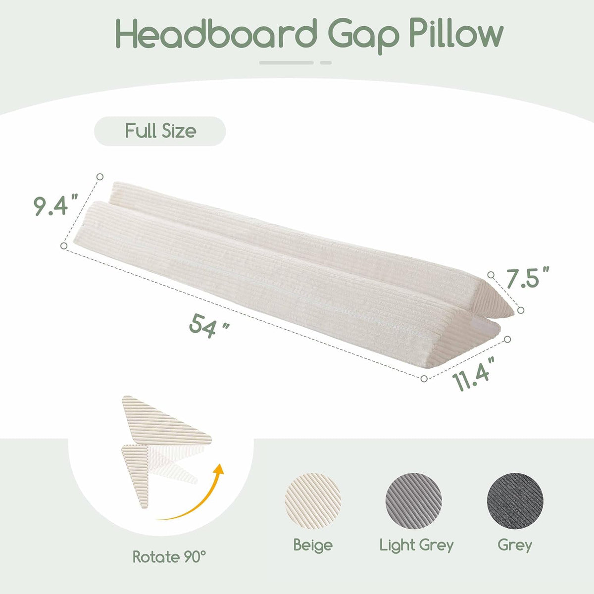 HIGOGOGO Queen Size Wedge Pillow for Headboard Gap - Multi Functional Mattress Wedge Bed Gap Filler Close The Gap (0-7") Between Your Mattress and Headboard or Wall (Grey 60"x11"x9")