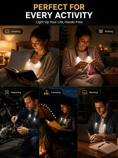 Rechargeable Hands-Free Neck Light with 3 Adjustable Color Modes, Black | Stepless Dimming, Flicker-Free Eye Protection, Flexible & Bendable, Long Battery Runtime, Protable Lightweight