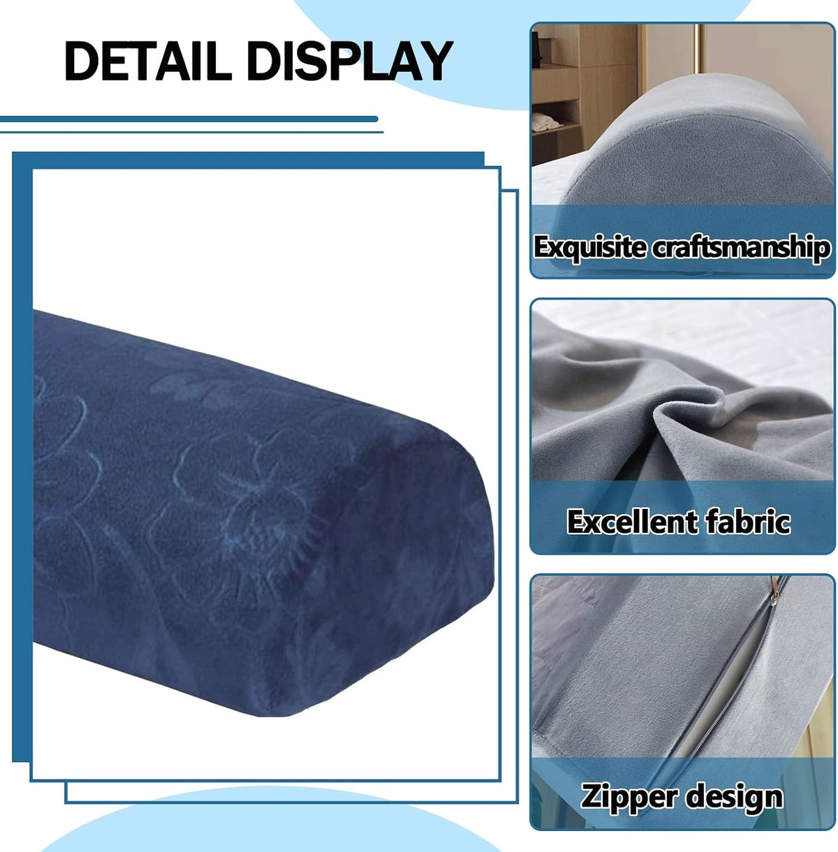 Half Moon Bolster Pillow for Legs, Knees, Lower Back and Head, Lumbar Support Pillow for Bed, Sleeping | Semi Roll for Ankle and Foot Comfort - Machine Washable Cover(@10,42x18x10cm/16.5x7x4in)