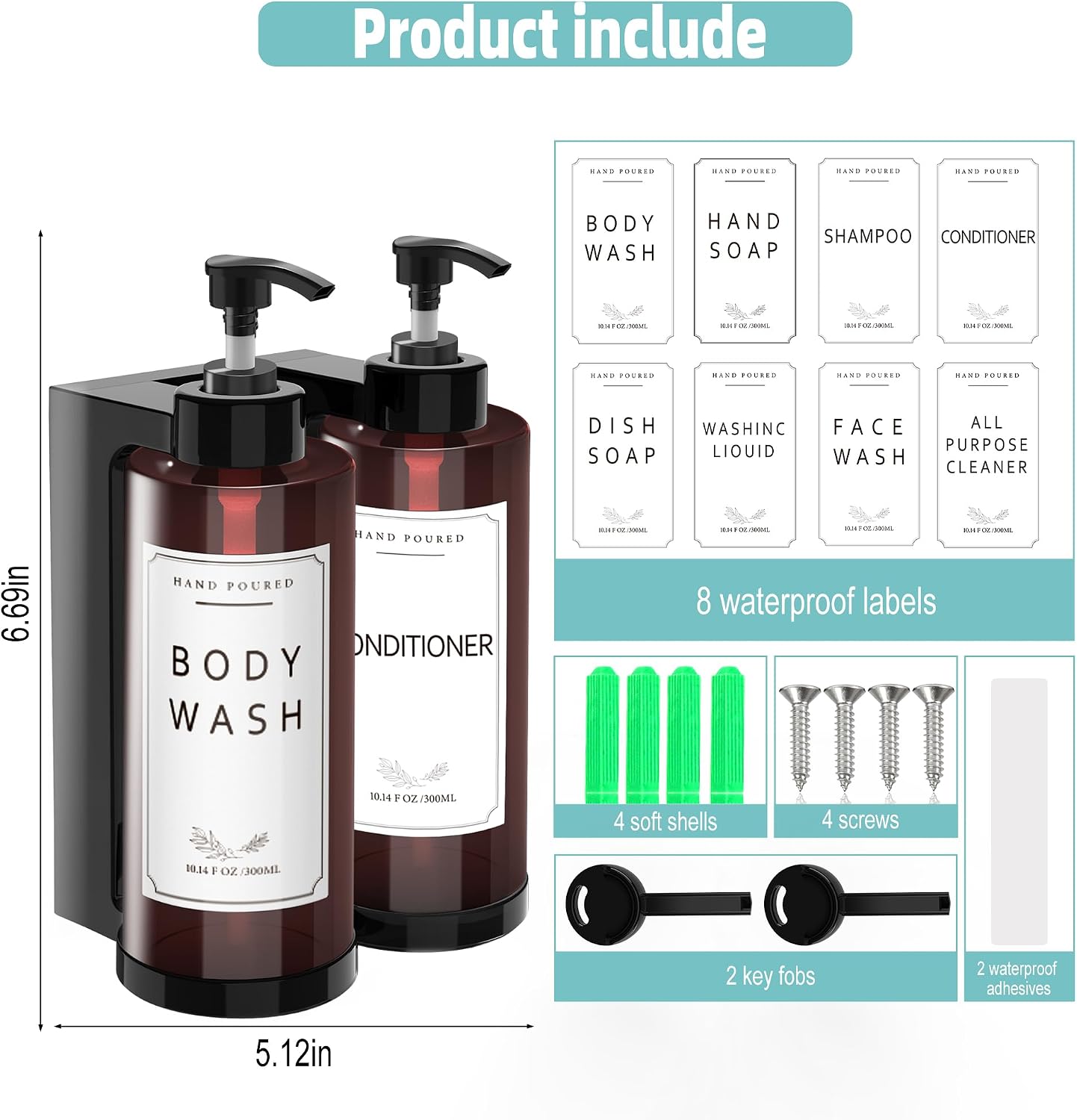 Plastic Shampoo Dispenser Body Wash Dispenser Wall Mount for Home | Shampoo and Conditioner Dispenser No-Drill 3 Chamber Wall Mounted Shower Soap Dispenser Refillable Pump Bottle for Bath Hotel