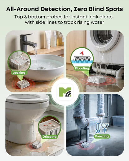 WiFi Water Leak Detector Kit, 2000ft Long Range, SMS App Email Alerts, 105dB Adjustable Alarm, Leak Severity Tracking, 5-Year Battery Life, 3 IP67 Water Leak Sensors for Home Basement Kitchen